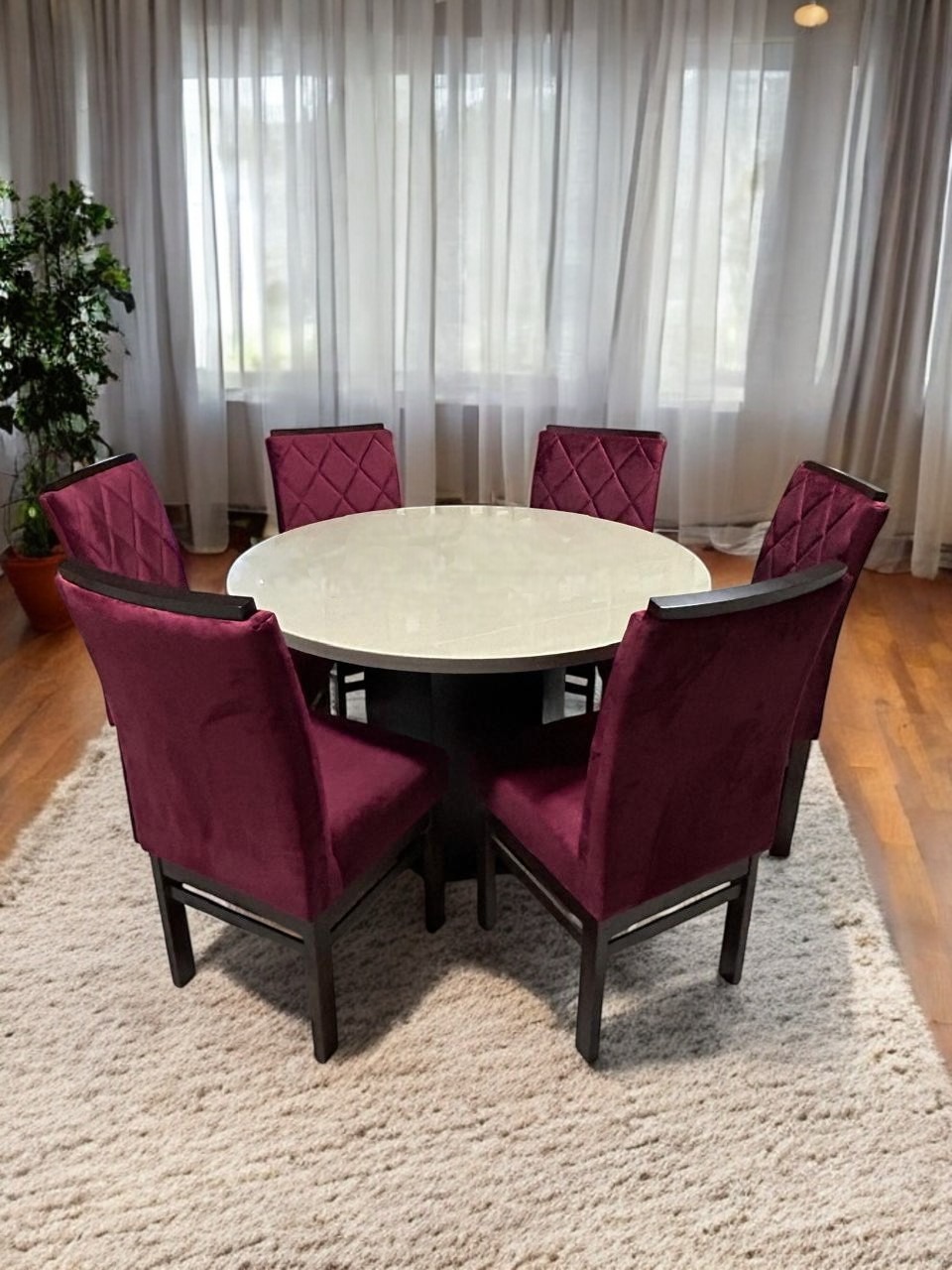 Mesa Vidro Red. 120 c/ Pé Cent. Sext. c/ 6 Cad. Elegance